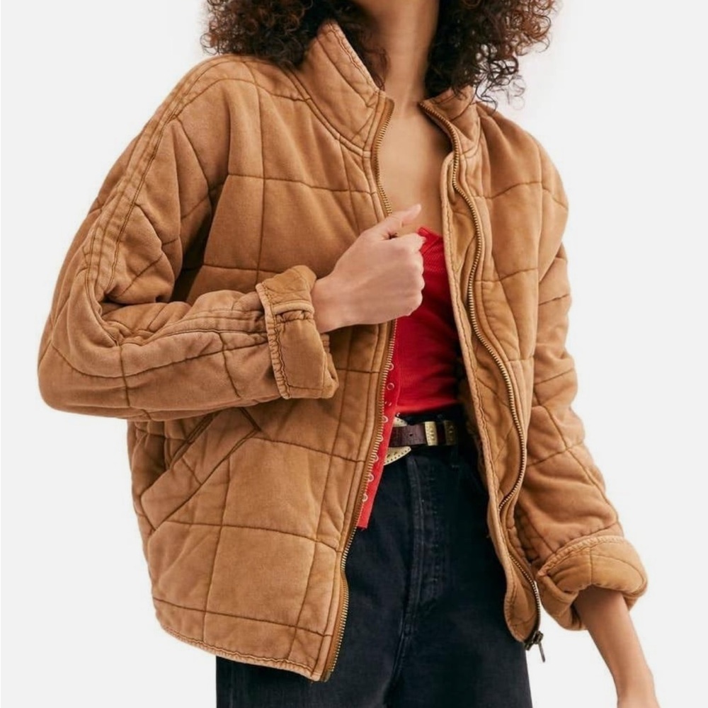 Free People Dolman Quilted Knit Jacket in Toasted Coconut